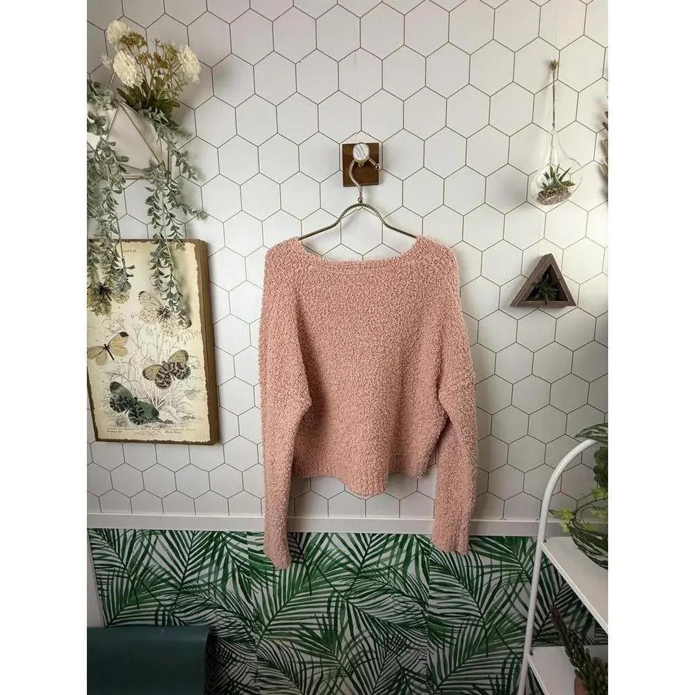 Free People Finders Keepers Pink Lightweight Bouche V-Neck Sweater - Size - XS